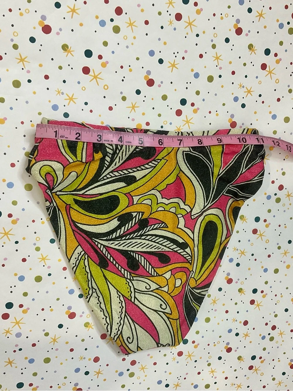 NWT BECCA Metallic Retro 60s Psychedelic Printed High Cut Bikini Bottom Small